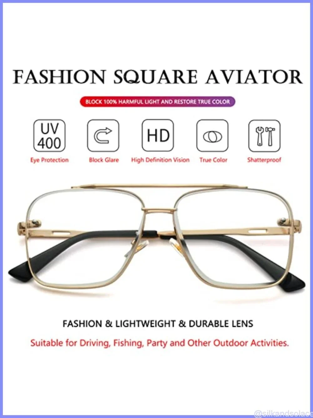 Oversized Square Aviator Sunglasses Metal Frame Gradient Lens UV Protection